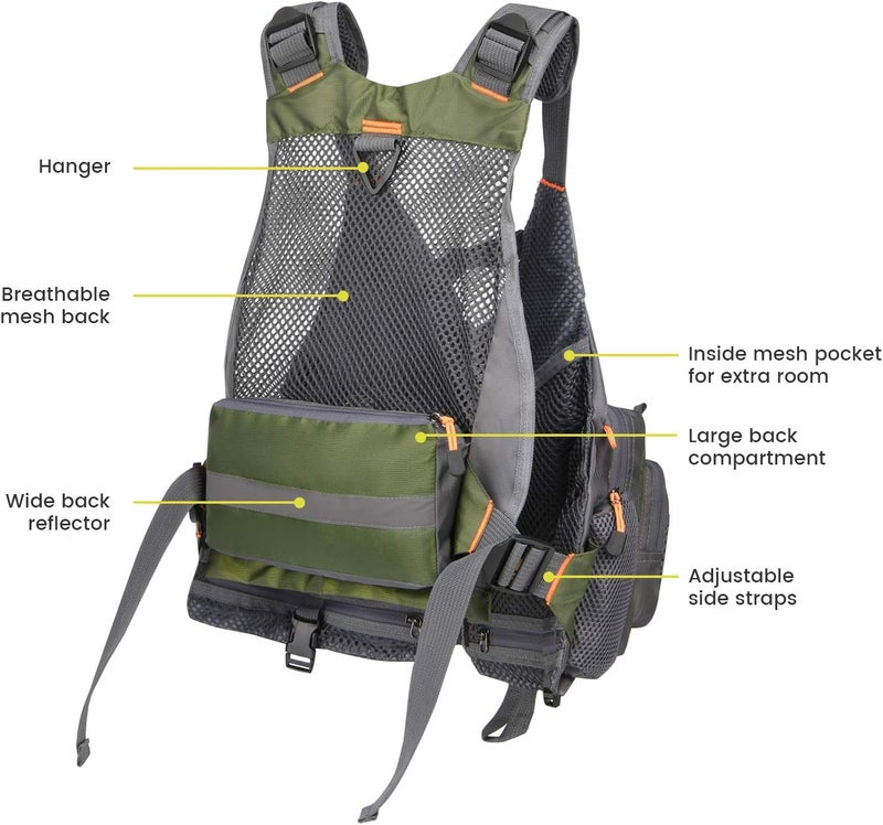 Gonex Fly Fishing Vest for Men Women, Comfortable Adjustable Fishing Vest with Multi-Pockets Reflective Stripes - Image 4